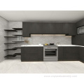 Black color matte lacquer modular kitchen cabinet set